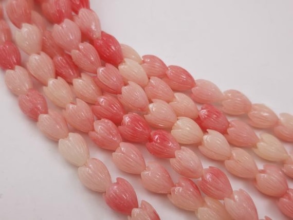 Miyuki　Penang peach Waimea 8 × 11mm Variegated Pink Pikake Beads, Composite Resin Coral Pink