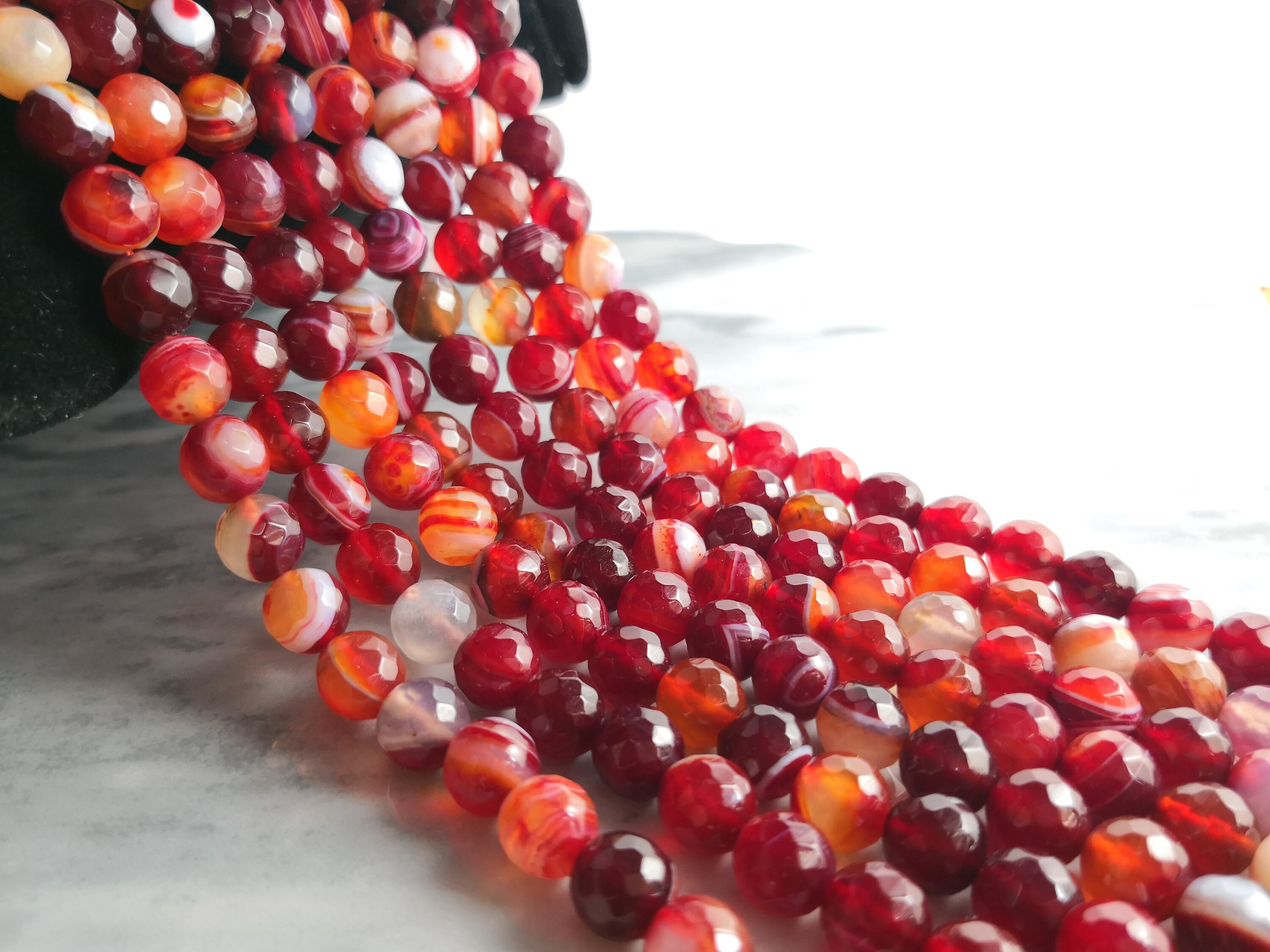 Red Stripe Sardonyx Agate Gemstone Faceted Round Beads For Jewelry Making 15" YB