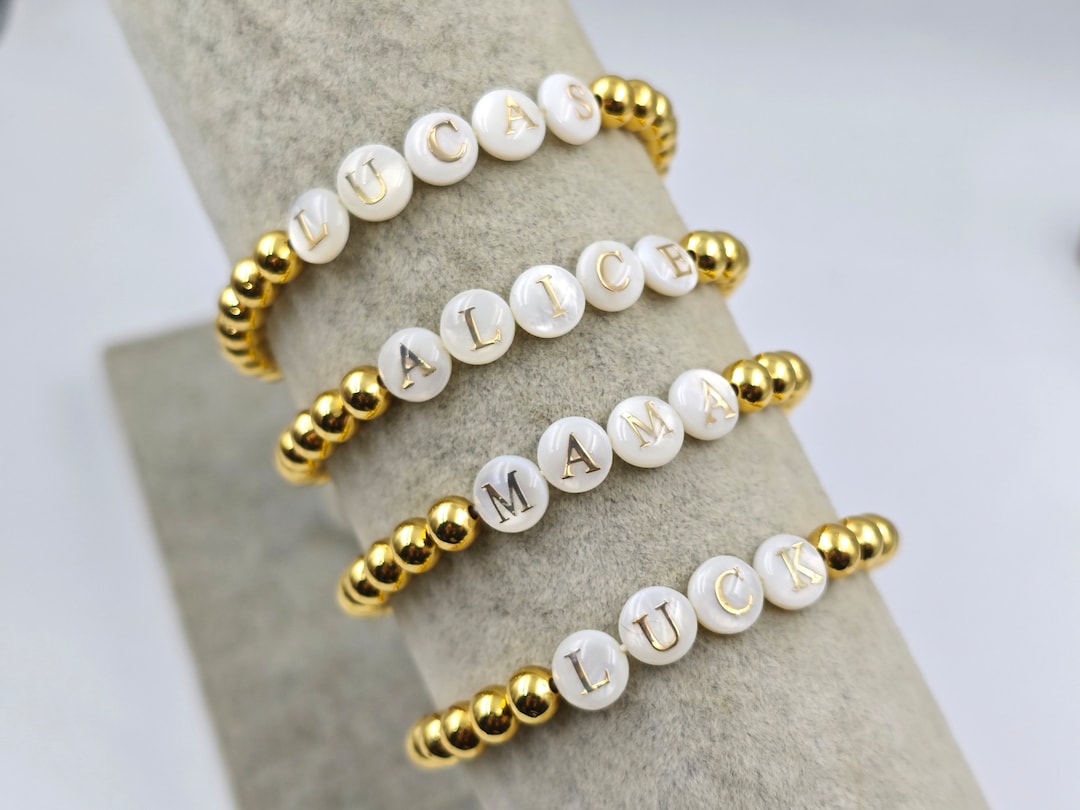 18K Gold Plated Custom Beaded Name Bracelets , Gold Personalized Name ...