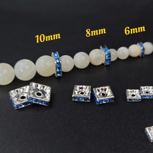 Blue Rhinestone Square Spacers , Blue Crystal Silver Tone Brass Spacer Beads , CZ Square Silver Spacer Beads , 40 pcs or more , YB1143
