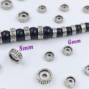 6mm 8mm Antique Silver Rondelle Spacers Beads, 40 pcs Metal Rondelle Spacer Beads , Tibetan Silver Spacers , Diy Jewelry Supplies , YB1211