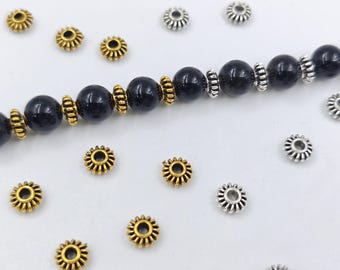 3x7 mm Antique Gold/ Silver Saucer Beads , Metal Corrugated Saucer Spacer Beads , Lantern Beads , Flat Saucer Beads, 40 pcs/ 80 pcs , YB1218