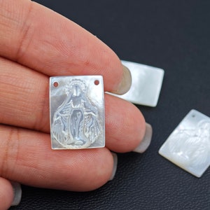 16×12 mm MOP Virgin Mary Charm Pendants, Mother of Pearl Maria Pendants , Natural White MOP Rectangle Virgin Mary, Religious Jewelry , YB292