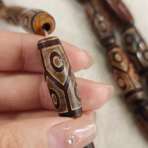6 Eyes Dzi Beads , 10 × 30 mm Tibetan DZI Agate Oval Beads , Ancient Brown Etched Eye Dzi Beads , Protective Amulet , 5 pcs or 10 pcs ,YB502