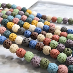 15 Inch Strand 8mm 10 mm Multicolor Lava Rock Round Beads , Natural Volcanic Rock Beads , Gemstone Beads Supplies , Lava Beads Wholesale
