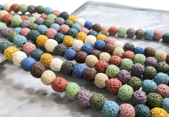15 Inch Strand 8mm 10 Mm Multicolor Lava Rock Round Beads