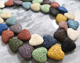 15pcs Heart Shape Lava Rock beads , Multicolor Volcanic Rock Beads , Lava Rock Beads Supplies ,Natural Lava Beads Wholesale 21x21mm