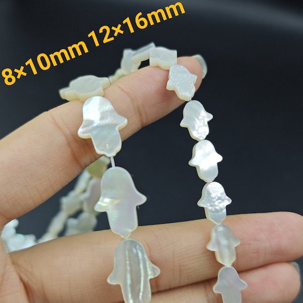 8×10 / 12×16 mm Mother Of Pearl Hamsa Hand Beads, Shell Hamsa Hand Beads, Natural White MOP Hamsa Beads ,5 pcs or more ,Wholesale Beads,YB66