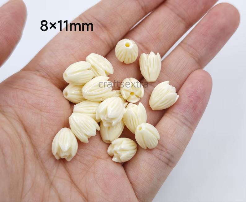 Ivory Pikake Beads , Composite Resin Coral Jasmine Flower Beads