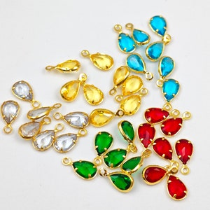 18K Gold Plated Teardrop Charm, Multicolor Crystal Tiny Teardrop Charm, Mini CZ Pave water drop Charm,April Birthstone, 10 pcs or more,YB219