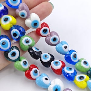 12 mm Murano Glass Rainbow Heart Evil Eye Beads , 33 pcs Lampwork Colorful Heart Turkish Evil Eye Beads , Nazar Evil Eye Protection , YB942