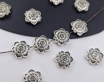 Cuentas de flor de loto de plata antigua de 15 mm, 20 piezas de cuentas de loto de metal nepalí, cuentas espaciadoras de loto de plata antigua, cuentas de meditación, YB1157