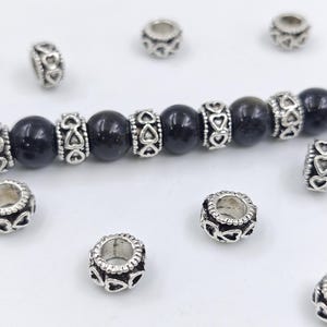 6x10mm Antique Silver Heart Pattern Spacers Beads , 20 pcs Metal Heart Shape Rondelle Spacer Beads , Large Hole Heart Spacer Beads , YB1213