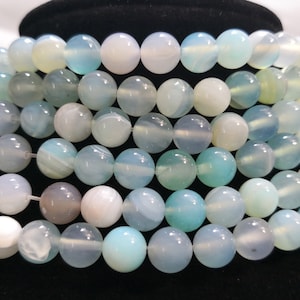 15 Inch Strand Blue Green Agate Beads, 6mm 8mm 10 mm Banded Agate Beads , Smooth Stone Beads , Agate Jewelry Beads Supplies