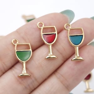 10x19 mm Metal Wine Glass Charms , Enamel Wine Glass Charms , Enamel Drinking Charms ,  Metal Wine Theme Charms , 20 pcs or 40 pcs , YB1254