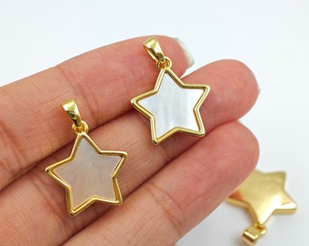 14.5mm Gold Plated Mother Of Pearl Star Dangle Pendant, Natural White MOP Star Charms, Gold Star Charm, Dainty Star, Necklace Making,YB148