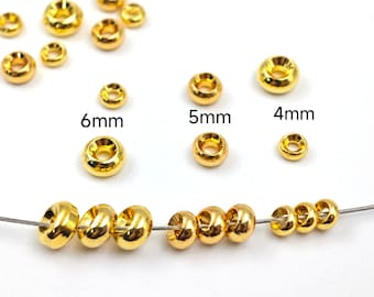 Perline Distanziatrici Tonde Placcate Oro 14K Per Gioielli Fai Da Te - Resistenti All'Ossidazione (5mm, Foro 1.3mm)