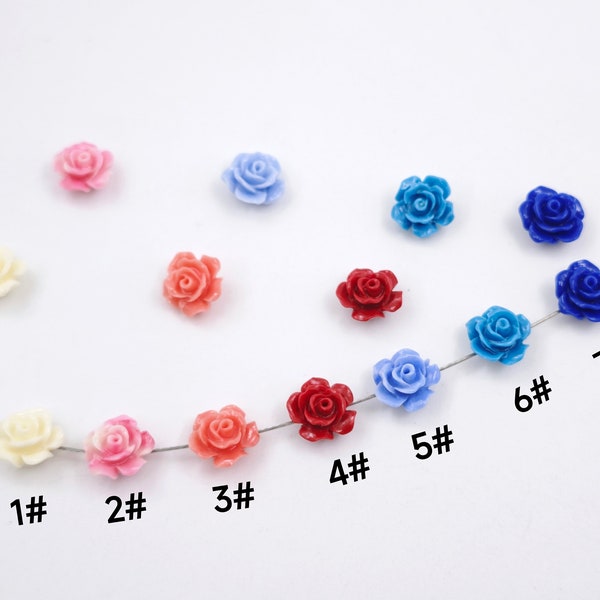 10mm Composite Resin Coral Colorful Rose Beads, Coral Powder & Resin Coral Rose Flower Beads , Multicolor Rose Beads , 30 pcs or more, YB551