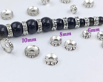 6/8/10 mm antiek zilveren rondelle-afstandskralen, 40 stuks metalen rondelle-afstandskralen, Tibetaans zilveren afstandhouders, doe-het-zelf sieradenbenodigdheden, YB1212