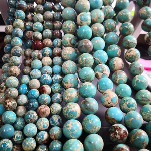 Blue Natural Sea Sediment Jasper Beads , 4 - 12mm Emperor Stones Beads for Jewelry Making , Gemstone Beads,1 Strand ,3 Strands Bulk Options