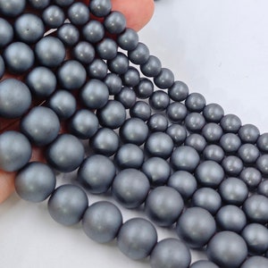 6 / 8 / 10 mm Gray Hematite Matte Round Beads, Metallic Gray Round Matte Hematite Beads, 15 &#39;&#39; per strand , for 1 strd , Wholesale ,YB738