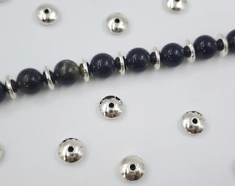 4 x 9 mm Antike Silber Untertasse Scheibenperlen, 30 Stück Tibetsilber UFO-Form Spacer Perlen, Antike Silber Untertasse Rondell Perlen, YB1222