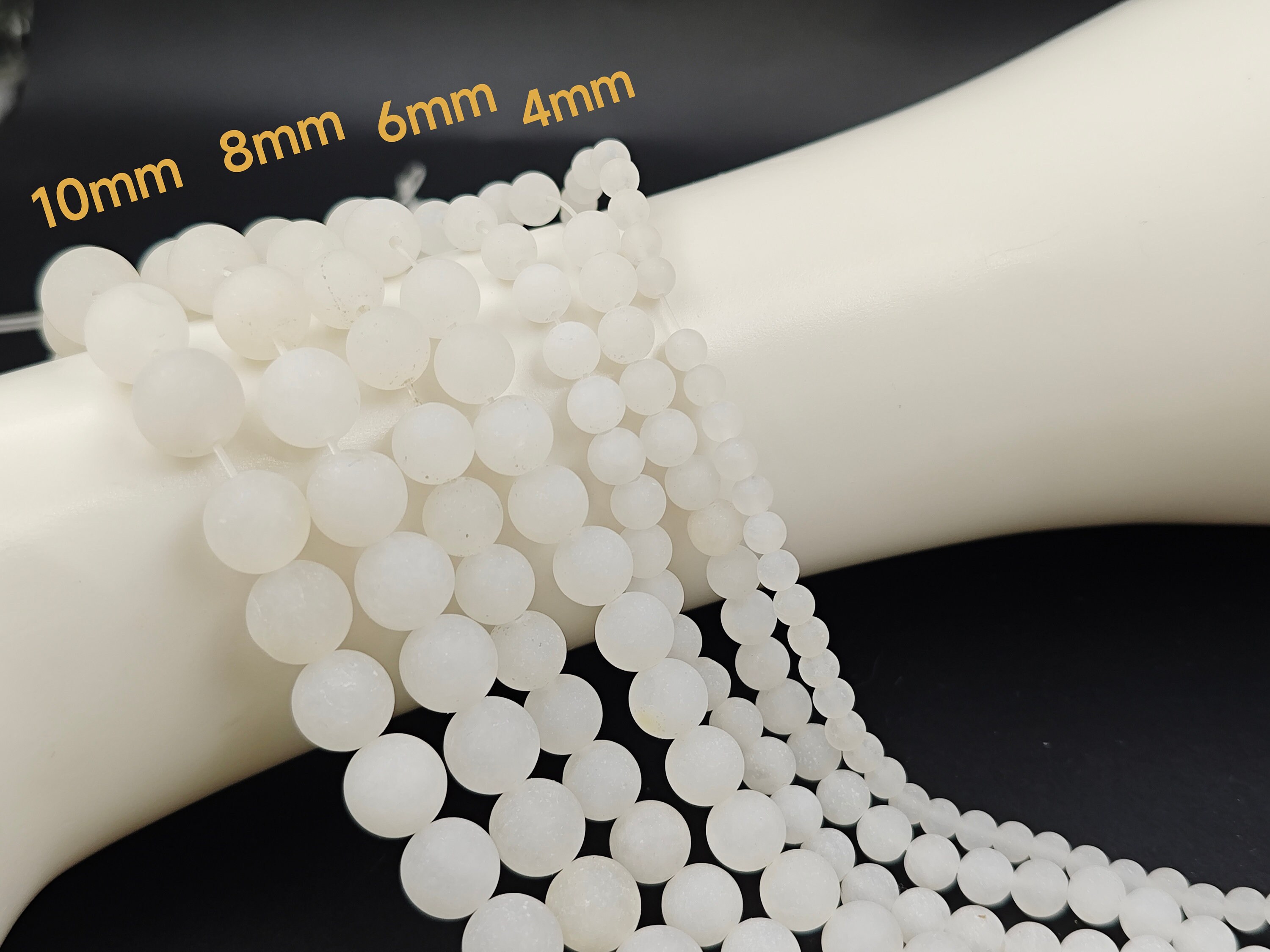 4/6 /8 /10 mm Cuentas redondas de jade blanco esmerilado, Cuentas de jade redondas blancas mate, 15'' por hebra, para 1 strd, Venta al por mayor de piedras preciosas, YB593