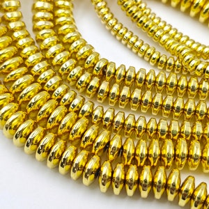 2×4/3×6.5/3×8 mm Gold Hematite Rondelle Beads, Metallic Gold Roundel Hematite Beads, Wheel Saucer Beads, 15.5&#39;&#39; per strd,for 1 strd , YB766