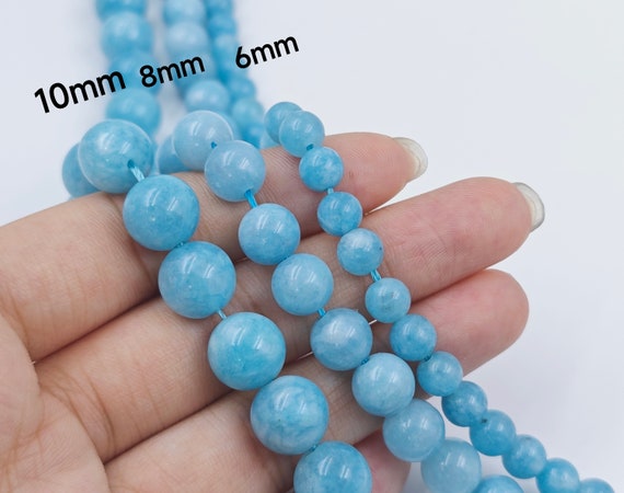 thumbnail image 2 of Faceted Blue Jade Gemstone Round Loose Beads 6 8 10 12mm 15 Inch Strand 2 of 4