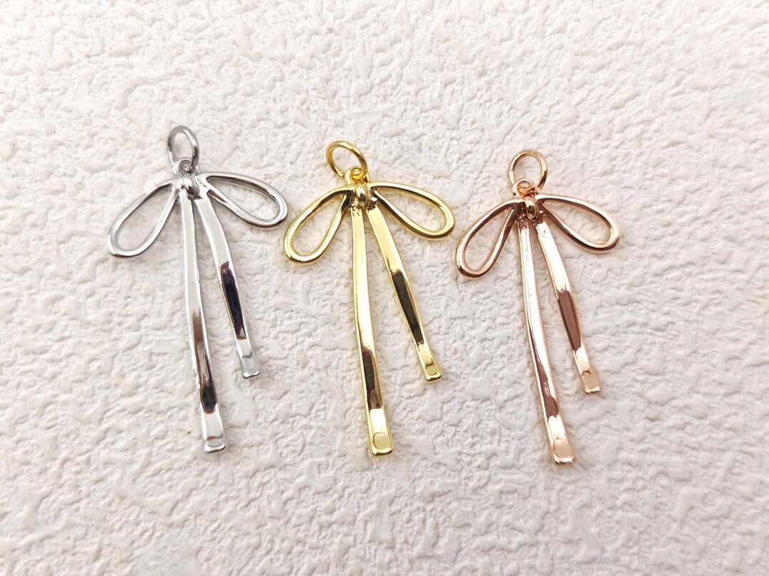 Ribbon Bow Charms , Platinum / Gold / Rose Gold Plated Bow Dangle ...