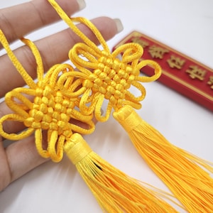 10 pcs 19 cm Golden Yellow Chinese knot tassels Pendants, Chinese Lucky knot tassels , Silk Tassel Accessories ,  Tassel for Crafts , YB1272