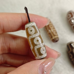 9 Eyes Dzi Beads, Tibetan DZI Agate Oval Beads, 10×30 mm ,  Tibetan Buddhist Beads, Natural Ancient Brown Eye Agate, 5 or 10 pcs , YB367