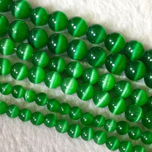 6/8/10 mm Green Cat Eye Glass Round Beads, Green Round Cat Eye Bead, Cat Eye Green Round Glass Beads, Gemstone Beads, 15&#39;&#39; per strd ,YB261