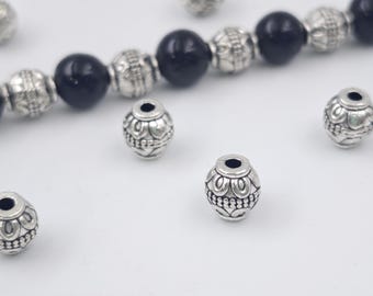 7 x 10 mm Antikes Silber Blumenmuster Barrel Perlen, 40 Stück Tibetan Silver Blumendruck-Trommel Spacer Perlen, Schmuck Zubehör, YB1235