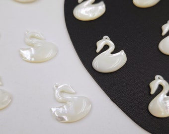 17×19 mm MOP White Swan Pendants, Natural Mother Of Pearl Swan Charms, Shell Carved Swan Pendants, Elegant Swan Jewelry, 2 pcs or more,YB705