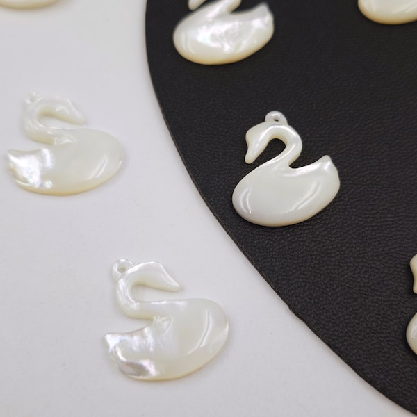 17×19 mm MOP White Swan Pendants, Natural Mother Of Pearl Swan Charms, Shell Carved Swan Pendants, Elegant Swan Jewelry, 2 pcs or more,YB705