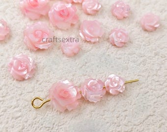 Perles roses roses en nacre double face 6/8/10 mm , Perles roses en nacre roses , Perles roses roses sculptées dans un coquillage , 5 pcs ou plus , YB1033