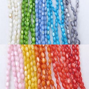 3×5 mm Mother Of Pearl Oval Beads , Colorful MOP Oval Beads , Shell Oval Beads , Shell Rice Beads , 14&quot; Full Strand , 1 strd or more, YB896