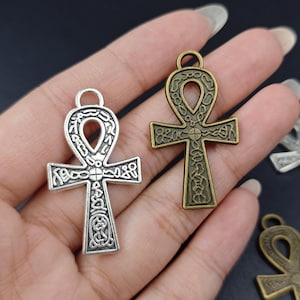 21 × 37 mm 20 stuks antiek zilver/antiek brons Egyptische ankh-hangers, dubbelzijdige sleutel van het leven-hangers, ankh-kruishangers YB1114