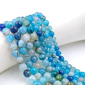 8mm 10mm Faceted Round Blue Crackle Agate Beads , Cracked Faceted Round Blue Agate Beads , 14.5&#39;&#39;  for 1 strd , Gemstone Wholesale , YB-153