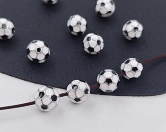 10 mm fotbollsemaljpärlor, 8 st emaljdistanspärlor i fotboll, metallpärlor för fotboll, sport smycken, grossist, YB1135