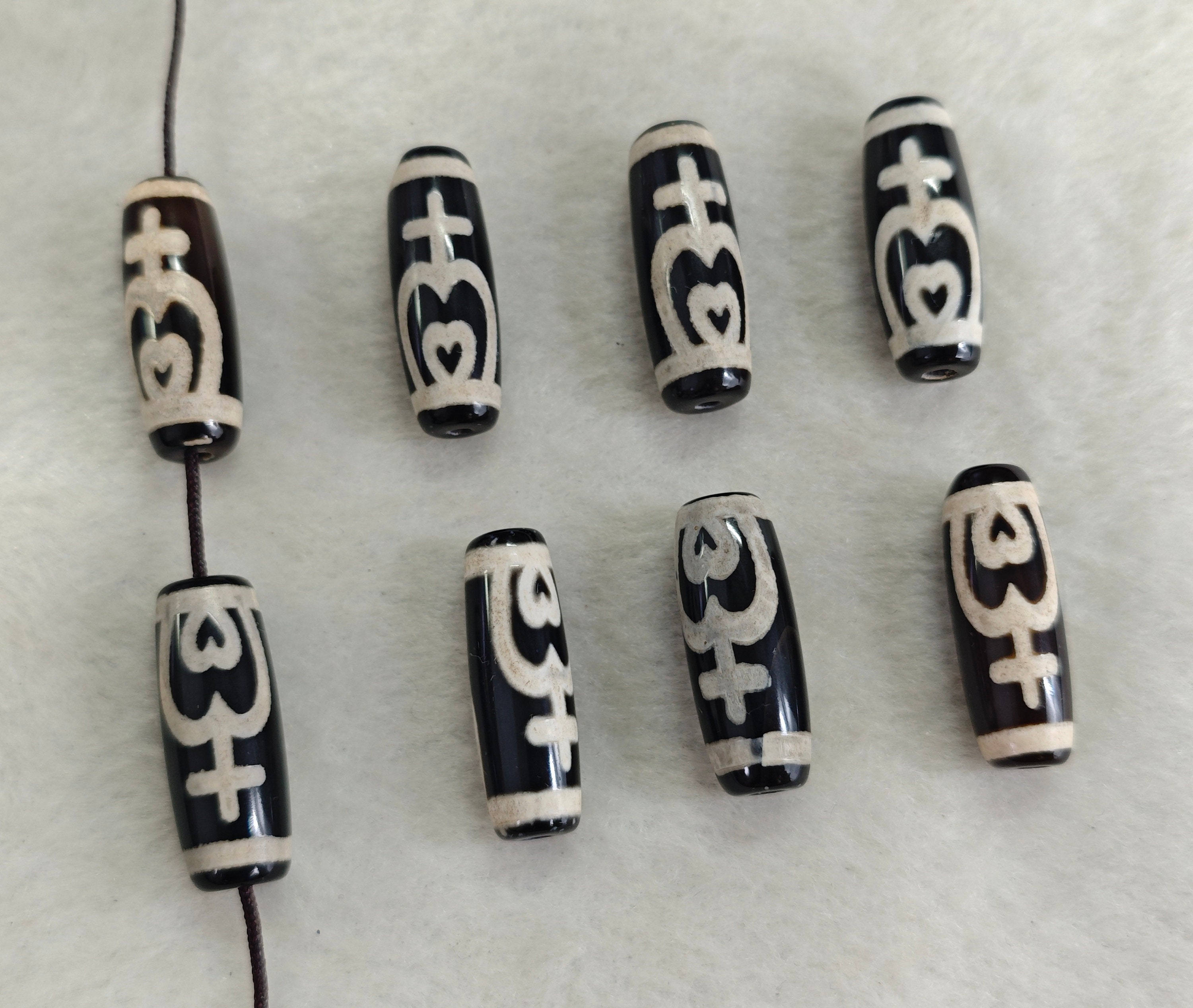 Treasure Vase Dzi Beads , Tibetan Aquarius Dzi Beads, 10 × 30 Mm