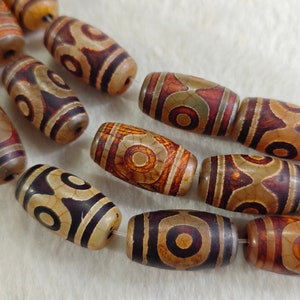 3 Eyes Dzi Beads, 12 pcs 15×25 mm Tibetan DZI Barrel Beads , Antique Wood Look , Matte Brown Drum Beads , Etched Eye , Protective Dzi ,YB436