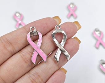 12x28 mm Pink Breast Cancer Awareness Charms, Enamel Cancer Ribbon Charms , Breast Cancer Breast Cancer Prevention , 20 pcs / 40 pcs, YB1206