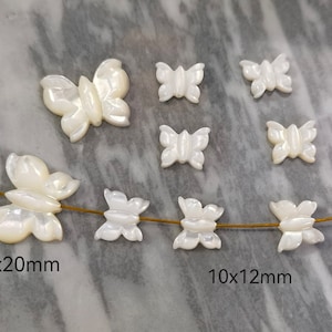 Mother Of Pearl Butterfly Beads ,Natural White MOP Butterfly Spacer Beads , Shell Butterfly Beads ,5 - 50pcs ,Hole Size 0.8mm , YB208