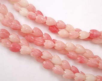 8 × 11mm Variegated Pink Pikake Beads, Composite Resin Coral Pink Jasmine Beads, Hawaiian Coral Powder Pikake Beads , 30 pcs or more ,YB610
