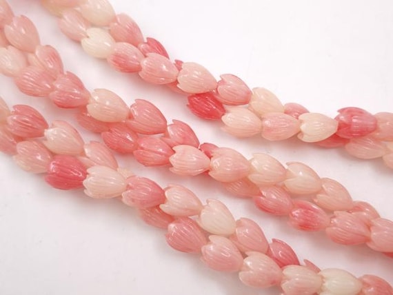 8 × 11mm Variegated Pink Pikake Beads, Composite Resin Coral Pink
