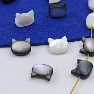 9×10 mm Mother Of Pearl Kitty Beads , Natural MOP Black/White Kitty Beads , Puff Cute Cat beads, Horizontal Drilled , 5 pcs or more , YB68