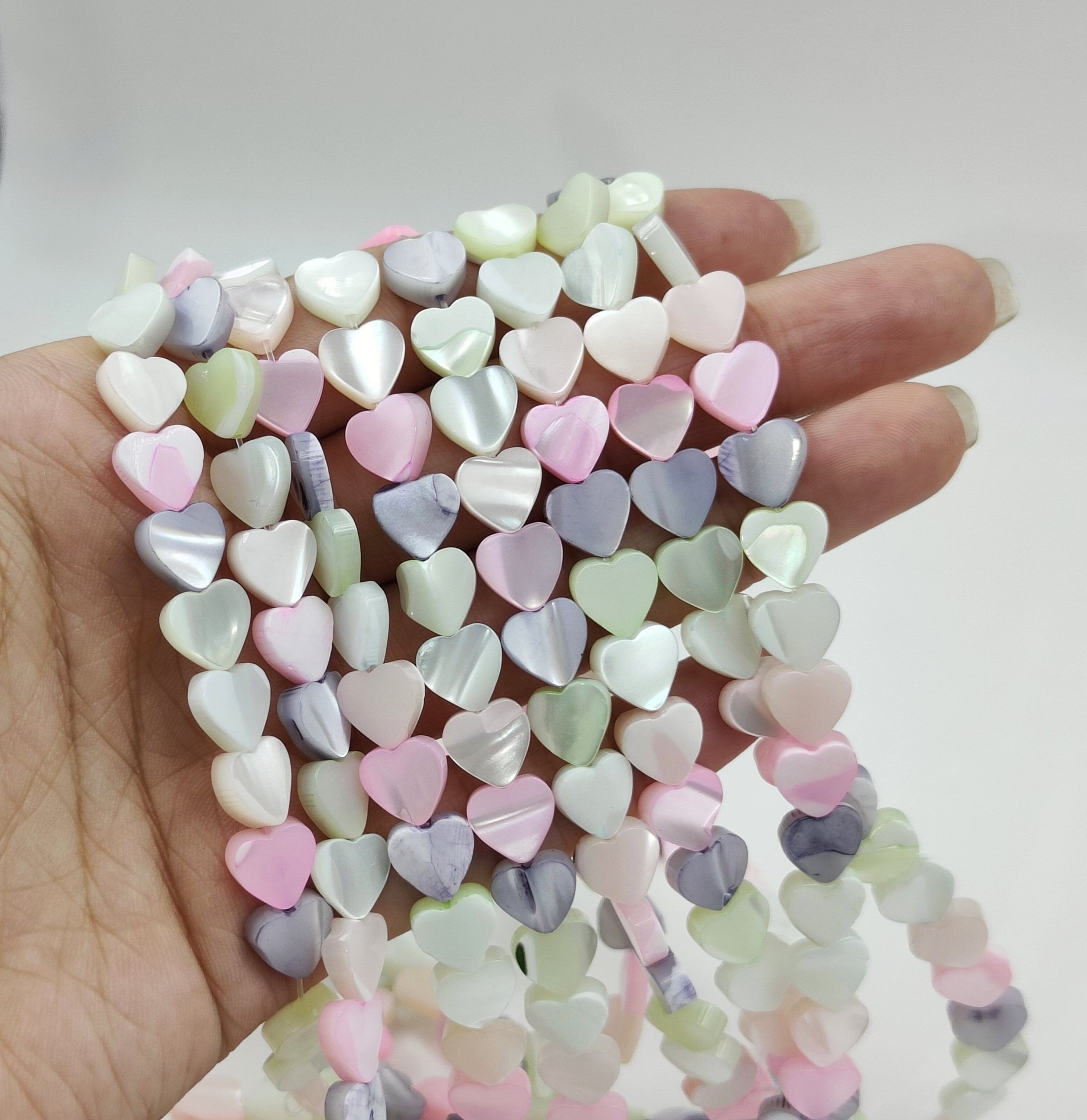 8mm Mother of Pearl Colorful Heart Beads , MOP Heart Beads, Love Shell ...