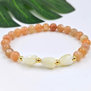 7 mm Pikake Mother Of Pearl Jade Stretchy Bracelets, Triple Pikake Bracelet, Hawaii Bracelets, MOP Pikake  Sunstone Bracelet ,1 Strd , YB168